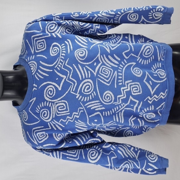 Vintage UnionBay AOP swirls print baby blue & white LG pullover sweatshirt - Picture 2 of 6